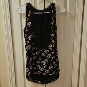 White House Black Market Black Floral Blouse